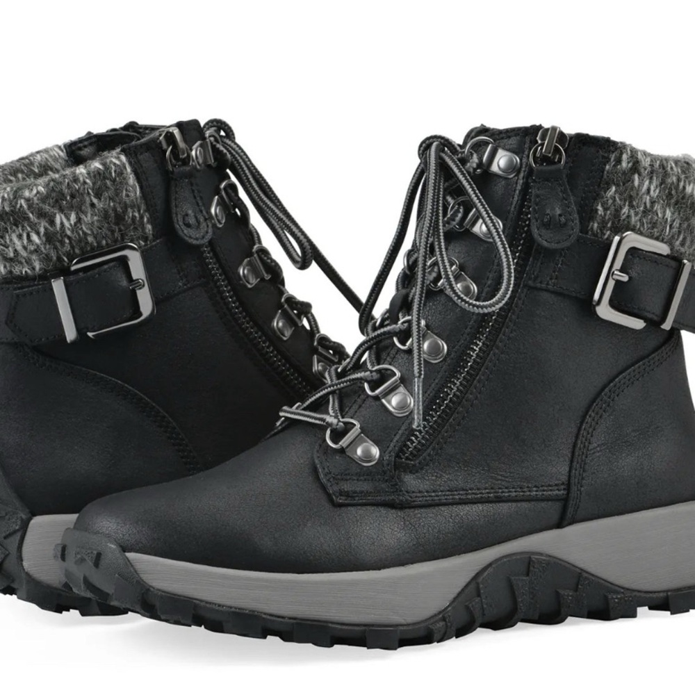 Cliffs by WHITE MOUNTAIN Black and Gray Combat Boots with Knit Trim